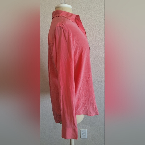 100% SILK ANN TAYLOR Button Up Long Sleeve Pocket Shirt/ Blouse Med Pink - Picture 8 of 13